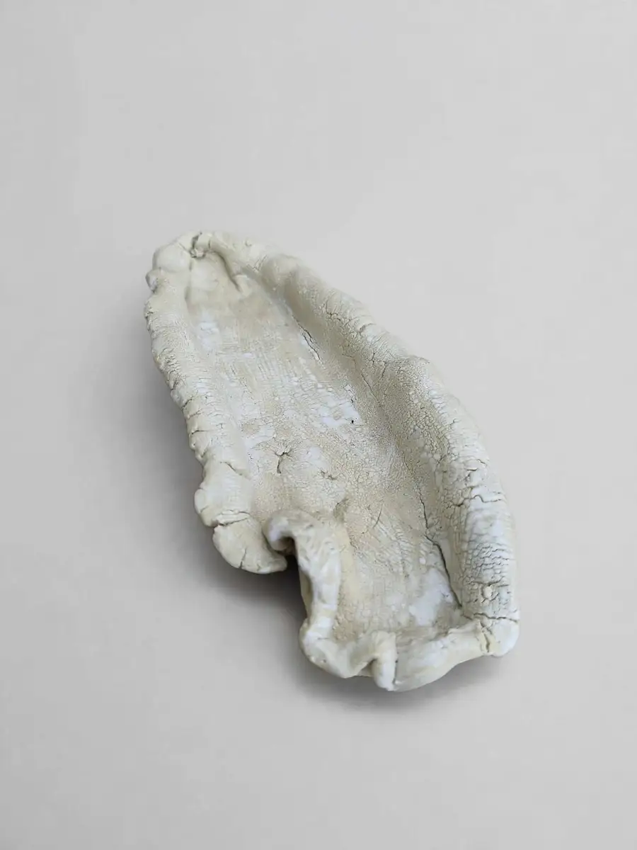 Tendril Leaf Dish, unglazed curled dish with tendril
