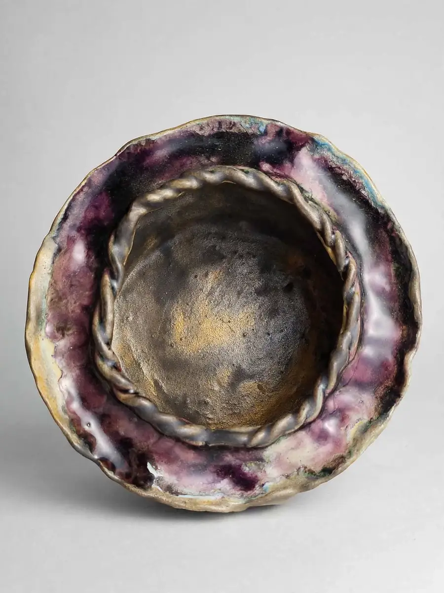 Rope-Rim Reactive Bowl, deep bowl with reactive glaze rim