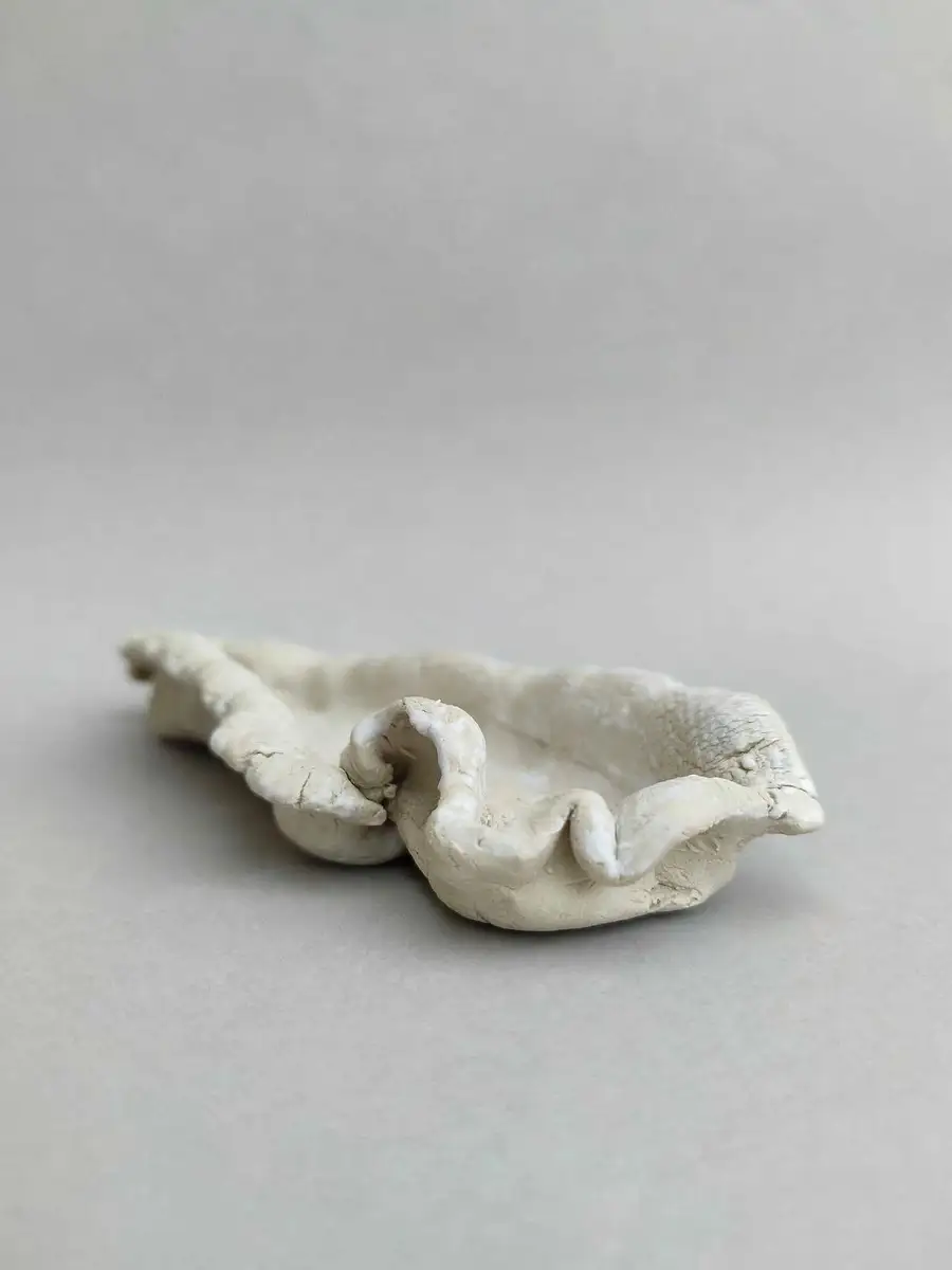 Curled Bisque Leaf Dish, unglazed white organic dish