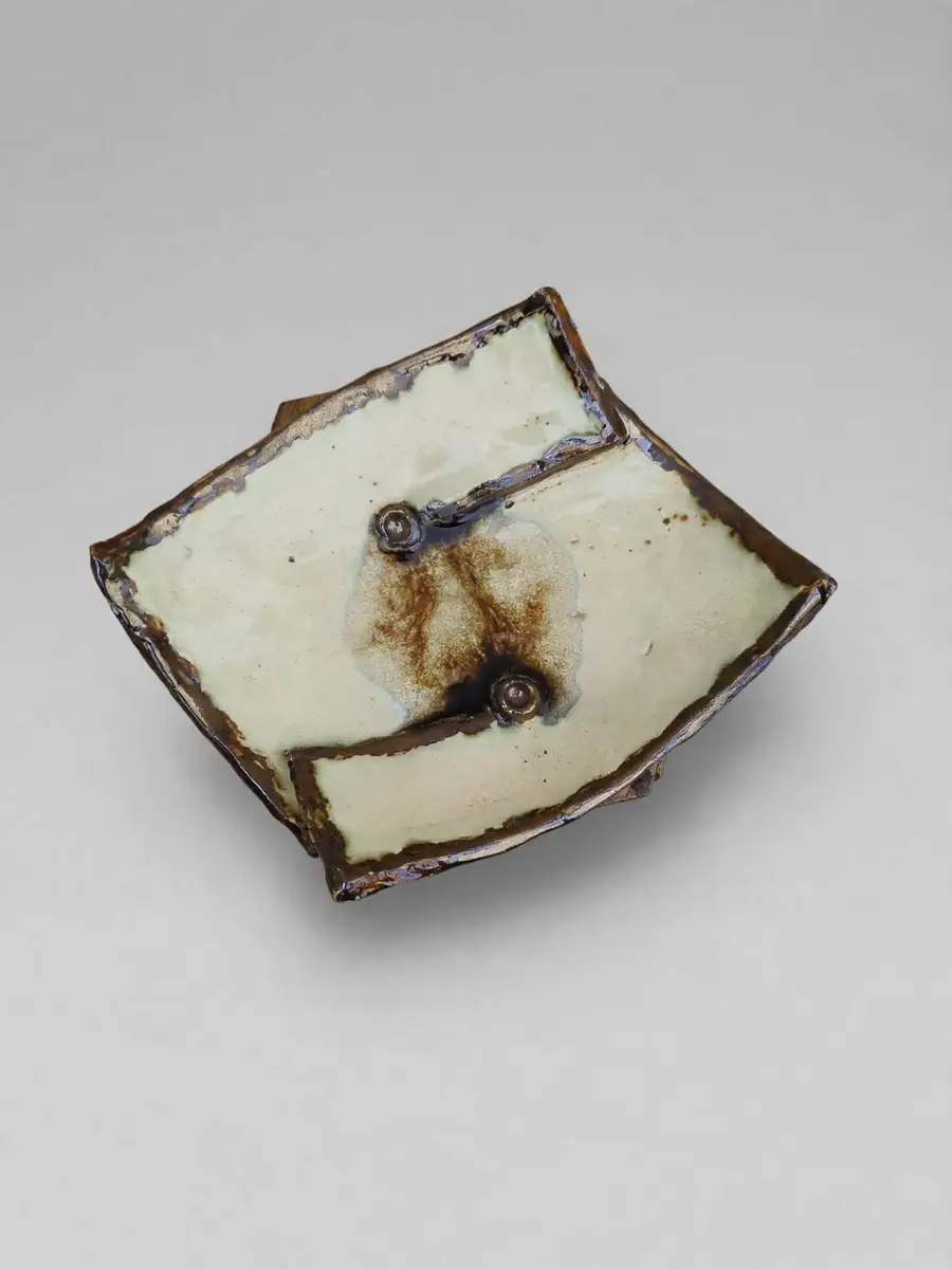 Folded Square Dish, cream pinch-formed dish
